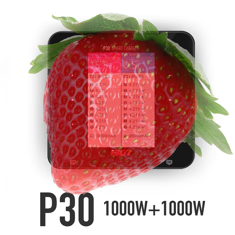 Drone Racing Charger - ISDT P30 デュアルバランス充電器。信号チャンネル最大出力1000W、30A。RCカー、飛行機、レーシングドローン、ヘリコプター用。2～8セルのリチウムポリマーバッテリー（LiPo）およびリチウム鉄リン酸バッテリー（LiFe）に対応。
