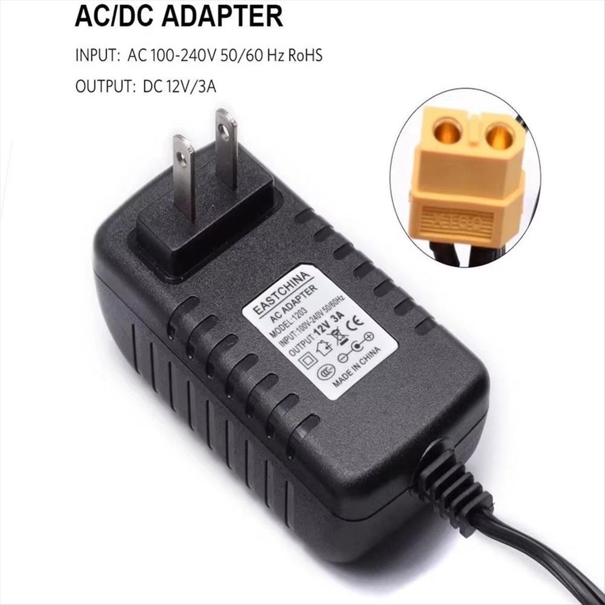 Drone Racing Charger - (ABGQ) リポバッテリー充電器電源アダプター 12V 3A AC/DC XT60