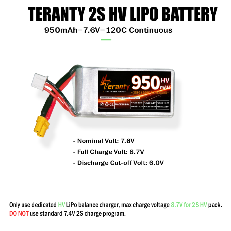 Teranty 2S HV 7.6V 950mAh 120C - Drone Racing Charger のレビューと価格